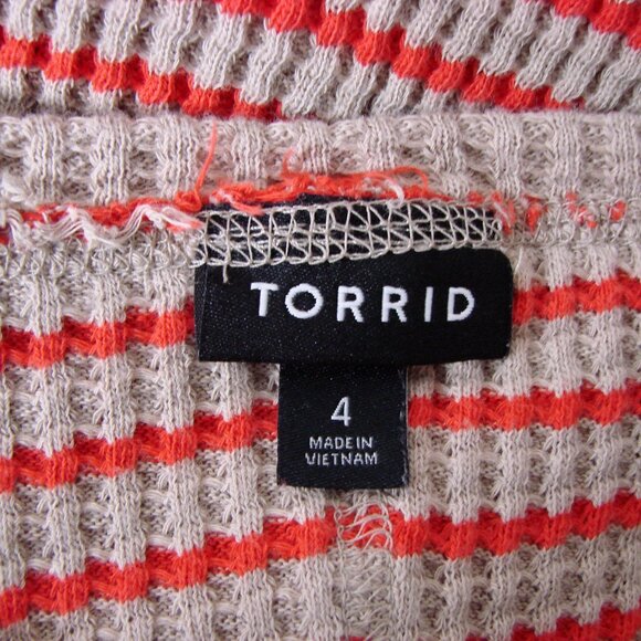 Torrid Crewneck Tee Top Striped Waffle Knit Long Sleeve Beige Tan Red Plus Sz 4X - Picture 6 of 14